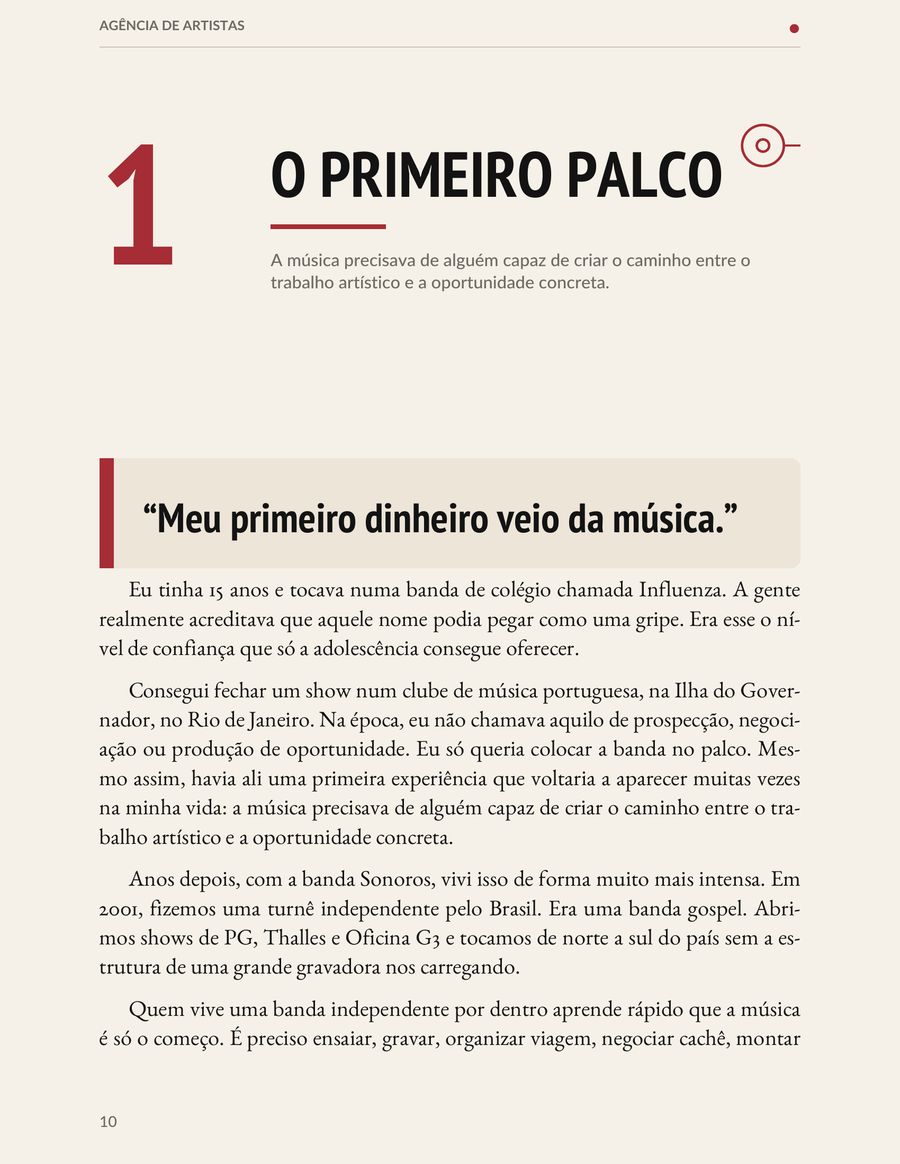 Página real do livro Agência de Artistas, capítulo O Primeiro Palco